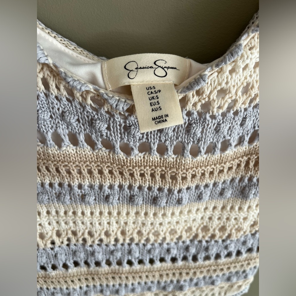 JESSICA SIMPSON Matching Crochet Set Maxi Skirt & Top - Blue & Cream size small - Picture 13 of 14